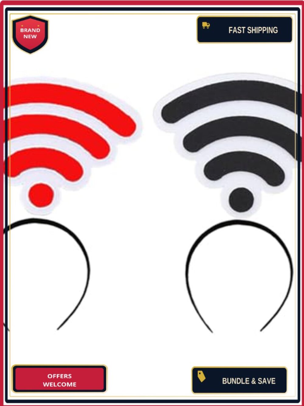Funny Heart & Wifi Print Headbands Set for Concerts, Cosplay & Parties